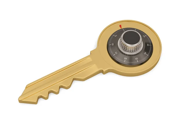 金钥匙 锁安全隔离在白色背景 双重安全概念 3D插图 — 图库照片