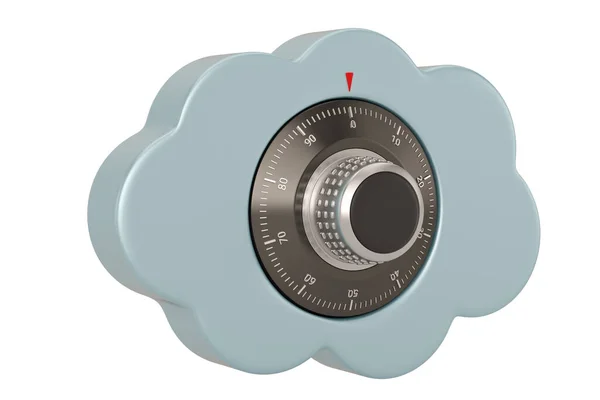 云安全概念云与组合锁隔离在白色背景 3D插图 — 图库照片