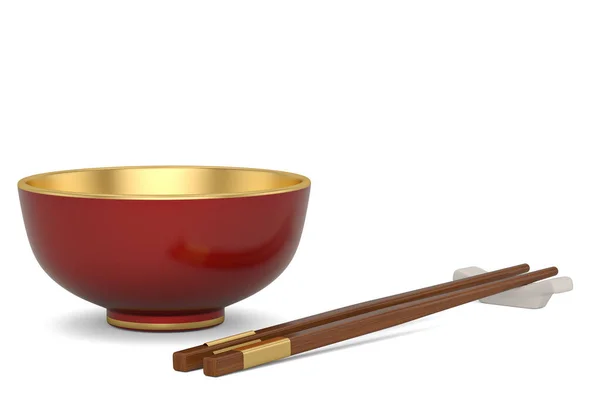 Chopsticks Bowl Isolated White Background Illustration — Stock Photo, Image