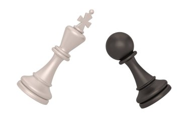 Satranç Piyonu ve King beyaz arka planda izole edilmiş. 3B illüstrasyon.