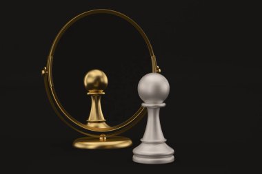 Beyaz arka planda izole edilmiş yaratıcı konsept ve ayna. 3B illüstrasyon.