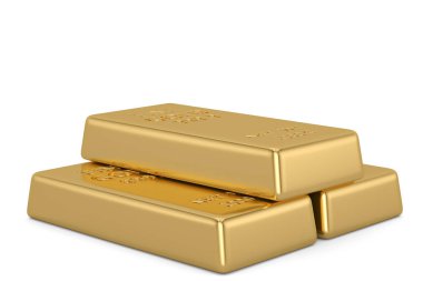 Altın külçeleri beyaz arkaplanda izole edilmiş. 3B illüstrasyon.