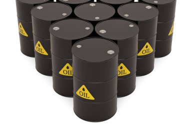 Petrol varilleri beyaz arka planda izole edilmiş. 3B illüstrasyon.