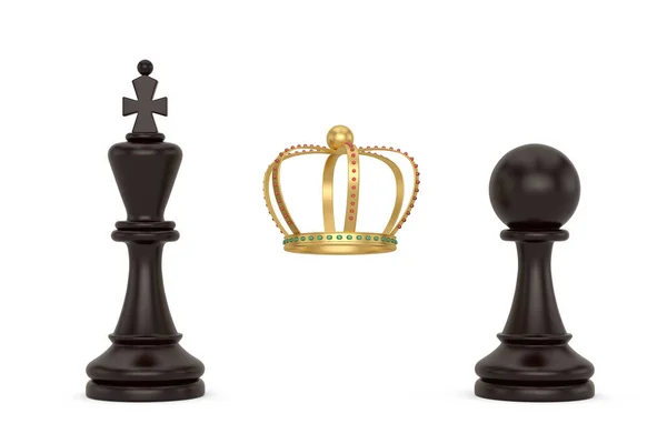 Πιόνι Του Σκάκι Στέμμα Και Βασιλιά Απομονώνονται Λευκό Φόντο Απεικόνιση — Φωτογραφία Αρχείου