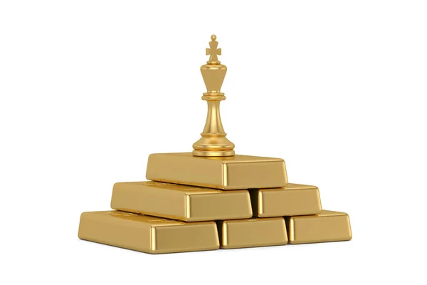 Концепция Успеха Шахматный Король Золотые Слитки Кучи Изолированы Белом Фоне — стоковое фото