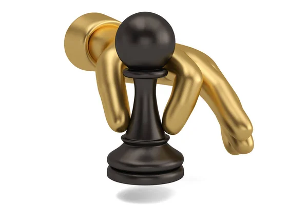 白い背景に隔離された漫画の手を保持チェスの駒 3Dイラスト — ストック写真