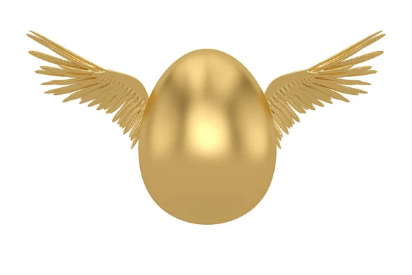 金色蛋 翅膀在白色背景上隔离 3D插图 — 图库照片