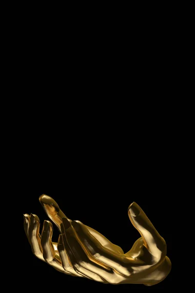 Gold hands on black background. 3D illustration.