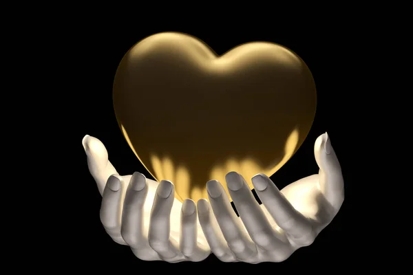 Mani Con Cuore Oro Illustrazione — Foto Stock