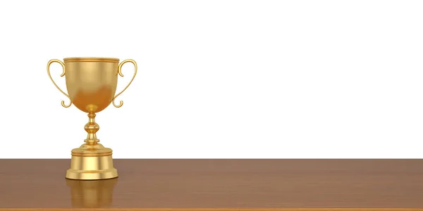 Золотой Трофей Деревянной Доской Белом Фоне Иллюстрация — стоковое фото