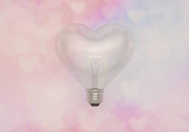 Renkli benekli arka planda bir ampul. 3B illüstrasyon.