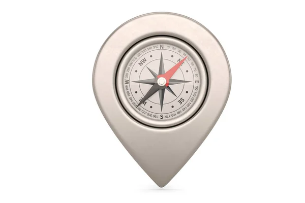 Silver Pin Compass Izolowany Białym Tle Ilustracja — Zdjęcie stockowe