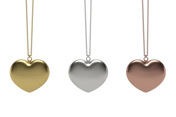 Gold Silver Copper Heart Chain Isolated White Background Illustration — Stock Photo, Image