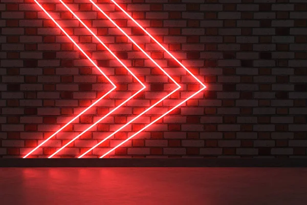 Brick wall with neon lights background. 3D illustration.