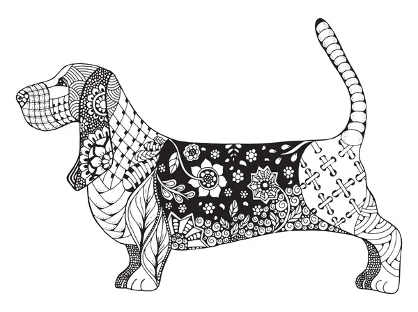 Basset hound zentangle stylized, vector, illustration, freehand pencil, hand drawn, pattern. Zen art. Ornate vector. Lace. — ストックベクタ
