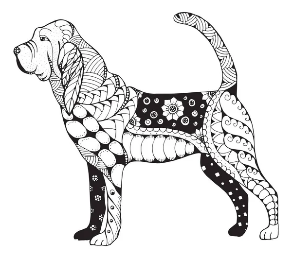 Stilize bloodhound zentangle, vektör, illüstrasyon, el yapımı kalem, elle çizilmiş, desen. — Stok Vektör