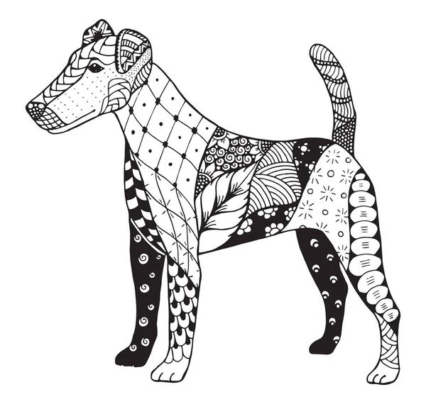 Fox terrier zentangle stylized, vector, illustration, freehand pencil, hand drawn, pattern. — Stock Vector