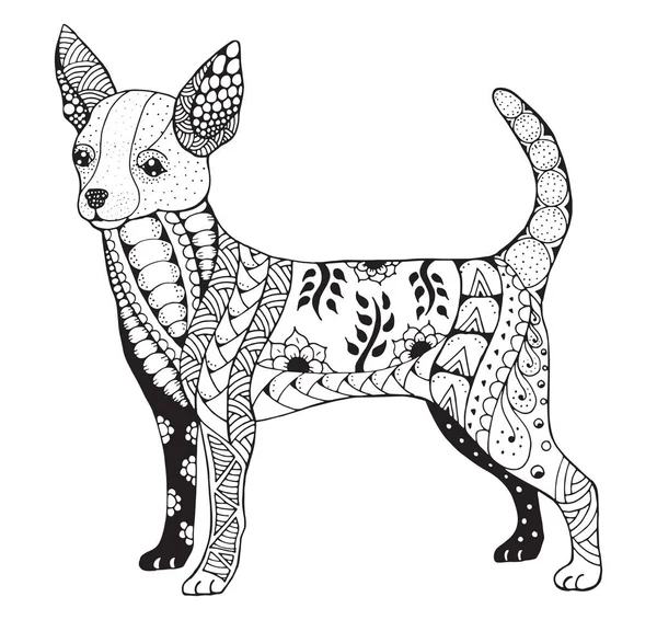 Chihuahua zentangle stilisiert, vektor, illustration, freihändig bleistift, handgezeichnet, muster. Zen-Kunst. Verschnörkelte Vektor. Spitze. Monochrom. schwarz-weiß. — Stockvektor