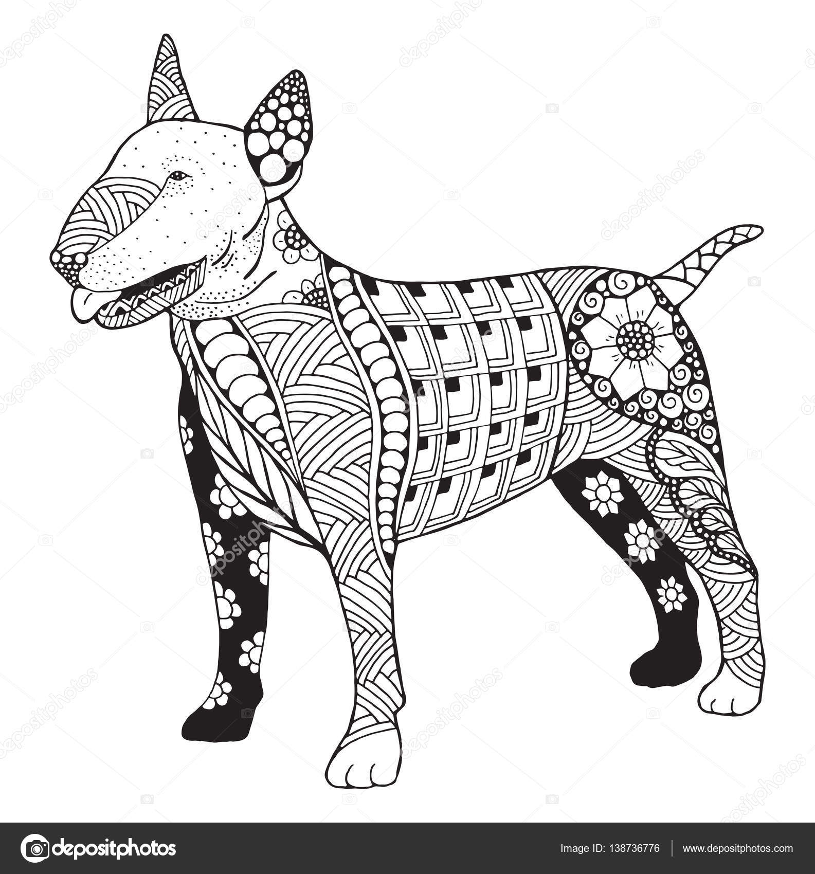 Bull terrier chien zentangle stylisés vecteur illustration crayon   main levée dessinés   la main motif — Image