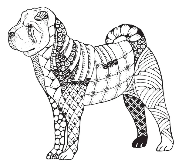 Shar pei Hond zentangle gestileerd, vector illustratie, freehand potlood, hand getrokken, patroon. — Stockvector