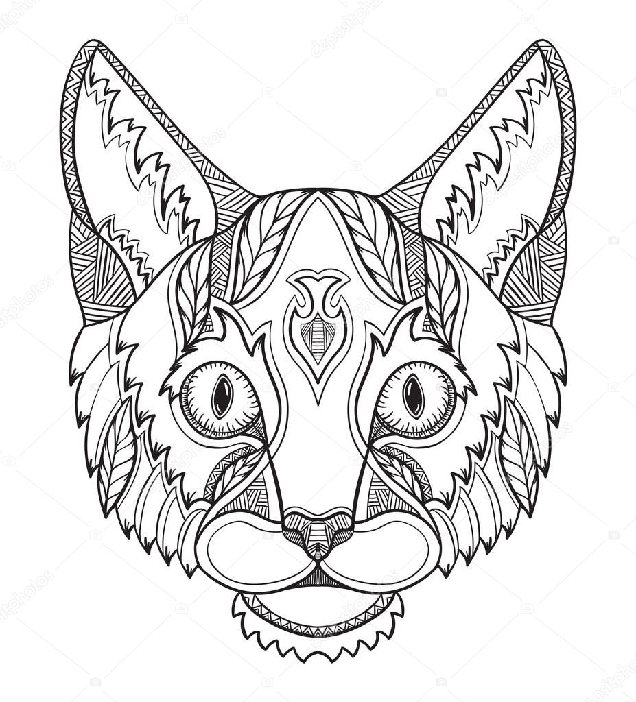 Cat head zentangle, doodle stylized, vector, illustration, freehand pencil, hand drawn, pattern. Zen art. Ornate vector. Lace. Color.  