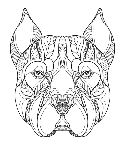 Pit bull terrier head zentangle stylized, vector, illustration, freehand pencil, hand drawn, pattern. Zen art. Ornate vector. Lace. Black and white illustration on white background. Line art. — Stock Vector