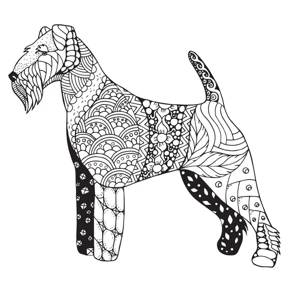 Stilize welsh korkunç köpek zentangle, vektör, illüstrasyon, el yapımı kalem, elle çizilmiş, desen. Zen sanat. Beyaz arka planda siyah beyaz resim. — Stok Vektör