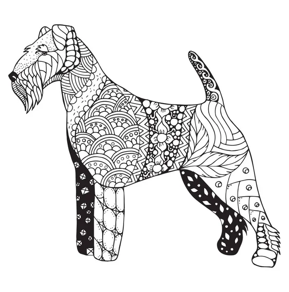 Galês terrier cão zentangle estilizado, vetor, ilustração, lápis à mão livre, desenhado à mão, padrão. Arte zen. Ilustração em preto e branco sobre fundo branco . — Vetor de Stock