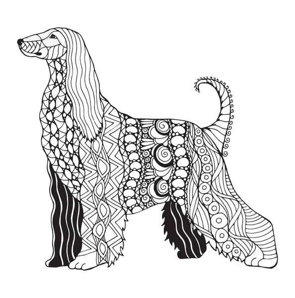 Afghan hound dog zentangle stylized, vector, illustration, freehand pencil, pattern. Zen art. Black and white illustration on white background. Adult anti-stress coloring book. — Stock Vector
