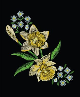 Nakış dikiş ile sarı Nergis nergis, papatya bir