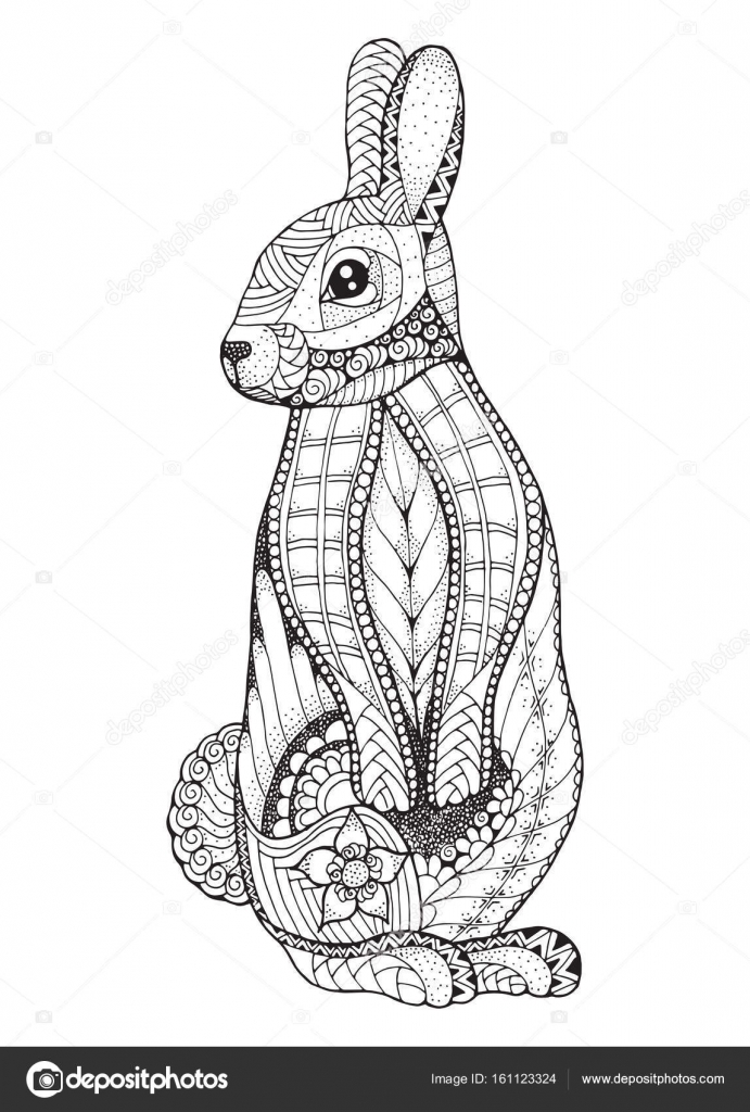 Rabbit standing Zentangled and stippled vector illustration Anti stress coloring book for adult and kids Pattern Print for t shirts and for tattoo idea