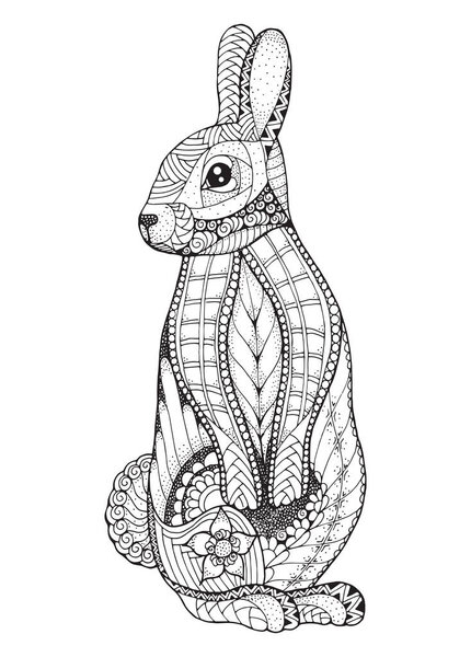 Rabbit standing. Zentangled and stippled vector illustration. Anti stress coloring book for adult and kids. Pattern. Print for t-shirts and for tattoo idea.