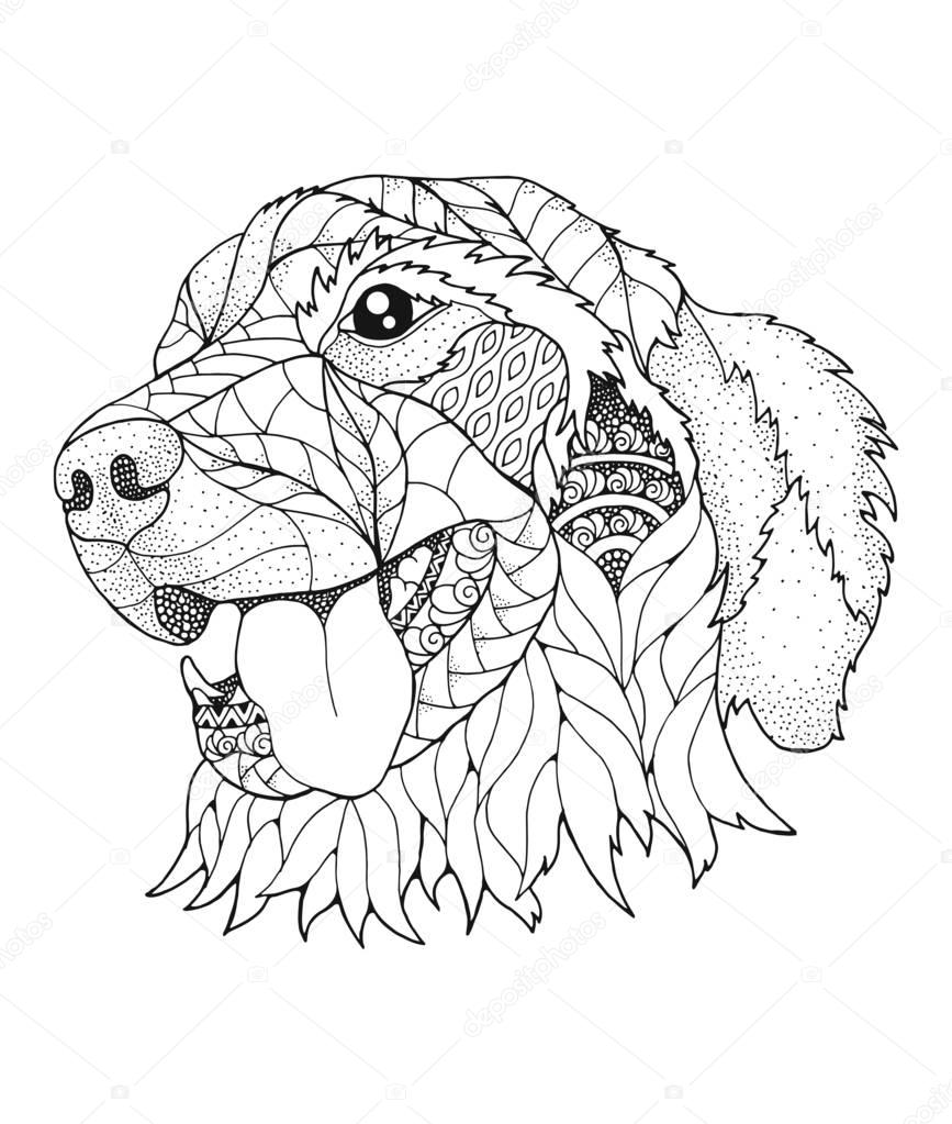 Chien Golden retriever dans le style zentangle et au pointillé Illustration vectorielle Anti stress