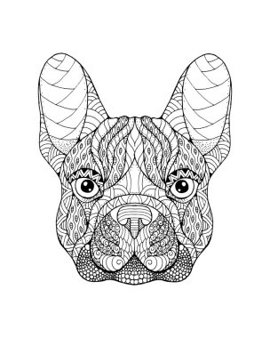 Fransız Bulldog köpek zentangle stilize. Serbest çizim vektör illustrat