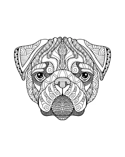 Pug perro zentangle estilizado. Ilustración del vector Freehand — Vector de stock