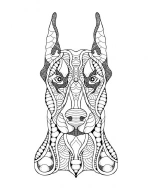 Stilize Doberman pinshcer köpek zentangle. Serbest çizim vektör çizim.