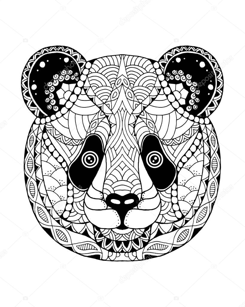 Panda bear zentangle stylized. Freehand vector illustration