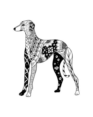 Stilize greyhound köpek zentangle. Serbest çizim vektör çizim.