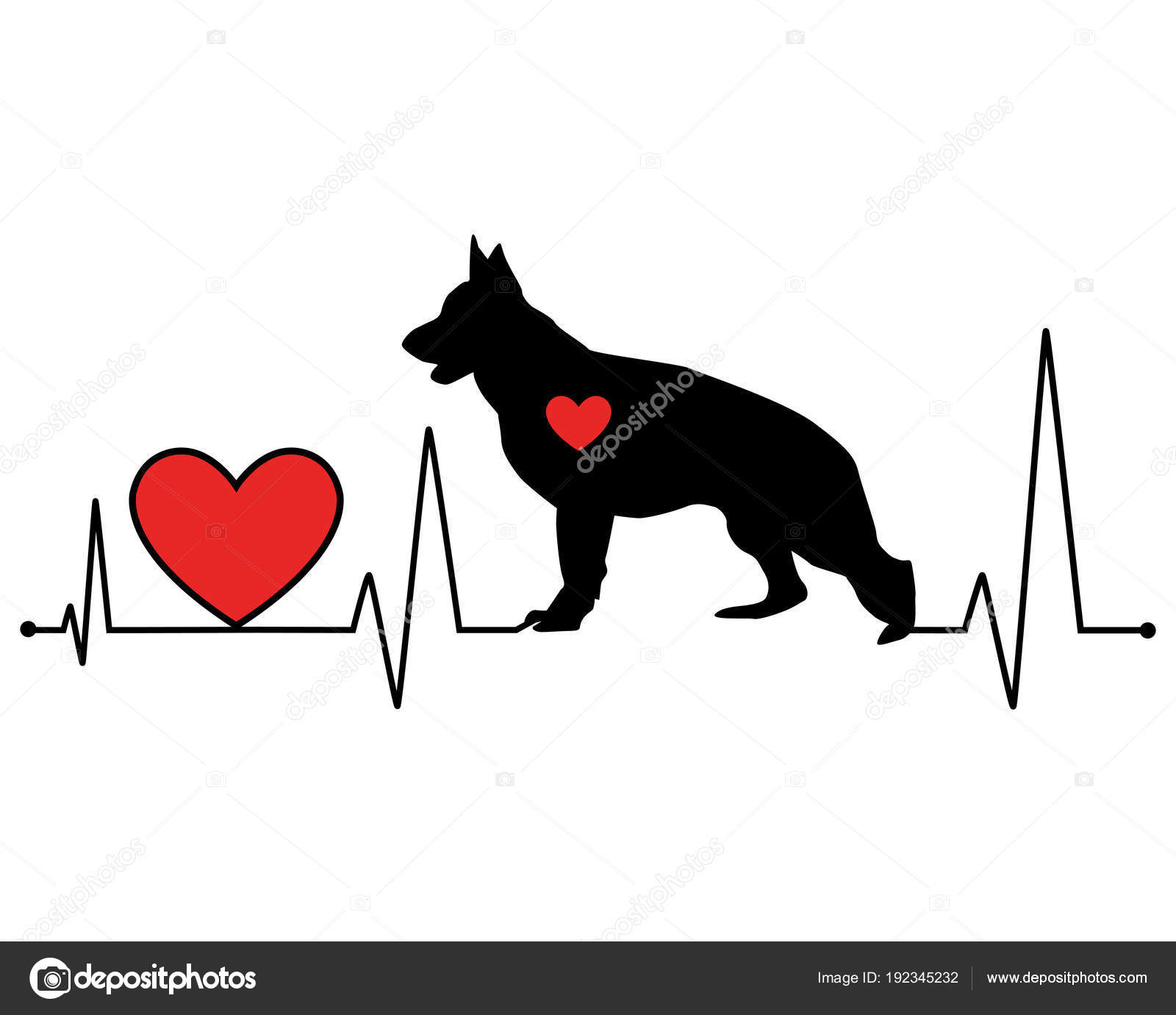 German Shepherd Svg German Shepherd Silhouette Heartbeat Line Vector Illustration Stock Vector C Romanroki 192345232
