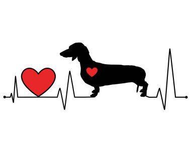 Dachshund siluet kalp atışı çizgi vektör çizim