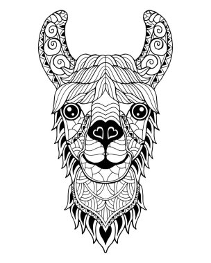Lama alpaka mandala zentangle stilize. Serbest çizim vektör çizim