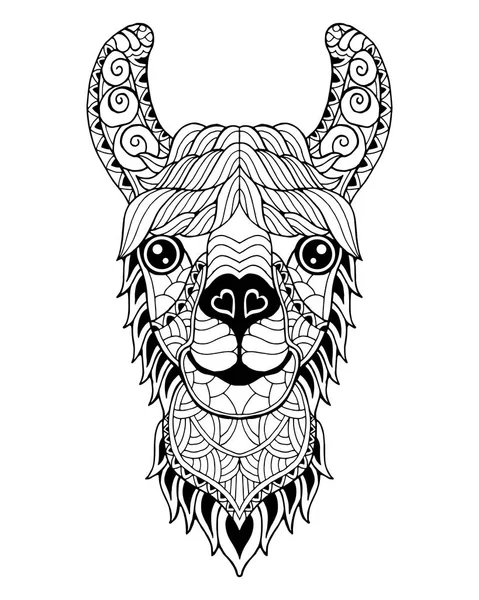 Llama Alpaca mandala zentangle estilizado. Ilustración del vector Freehand — Vector de stock
