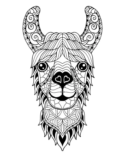 Lama alpaka mandala zentangle stilize. Serbest çizim vektör çizim
