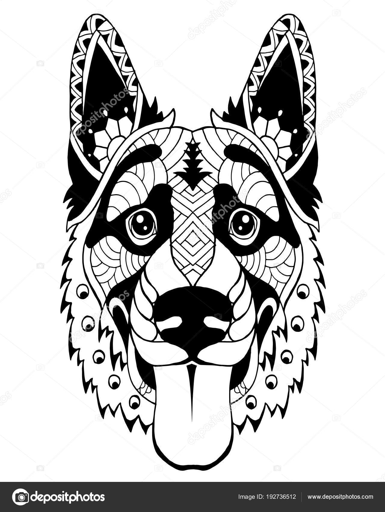 Duitse Herder Hond Zentangle Gestileerd Freehand Vectorillustratie