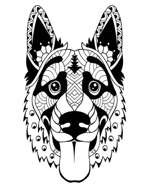 Berger allemand chien zentangle stylisé. Illustration vectorielle à main levée Vecteur En Vente