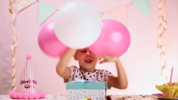 Birthday girl with balloons — Stock Video