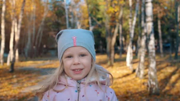 Cute girl in autumn park — Stock Video