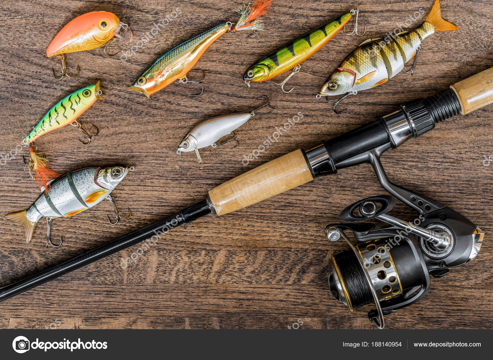 Fishing tackle on wooden background. — Stock Photo © kozyrev-vjacheslav  #188140954