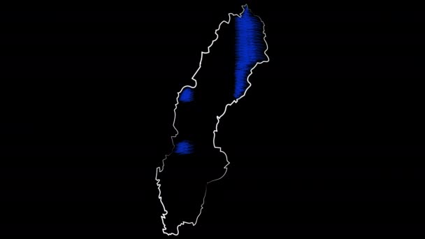 スウェーデンは地図と旗を着色する。モーションデザイン. — ストック動画
