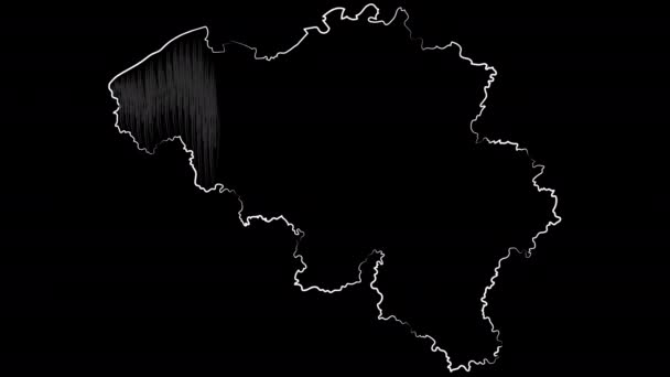 Brugge Belgium coloring the map and flag. Motion design. — Stock Video